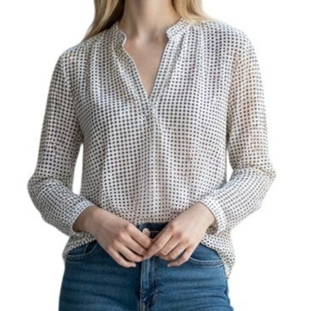 Adelaar Metallic Mesh Blouse Women 6 Gold Ivory Vintage Lurex Sheer Split Neck